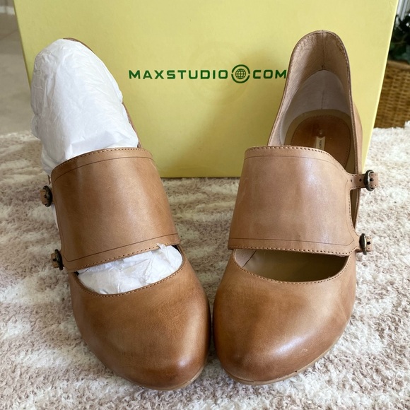 Max Studio Beau Tobacco Brown Leather Pump Cushioned Insole Monk Straps - Picture 5 of 8